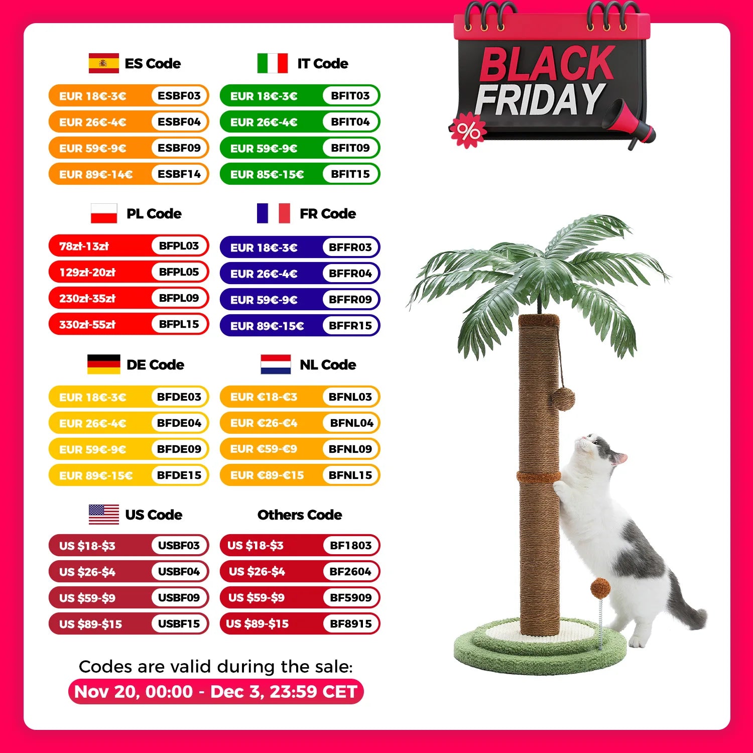 Arranhador para gatos com bolas penduradas