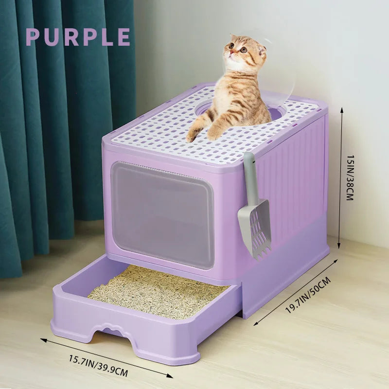Caixa de areia para gatos grande com gaveta fechada
