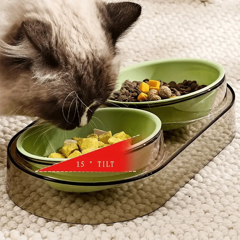 Tigelas transparentes 2 em 1 para alimentação de gatos com suporte elevado