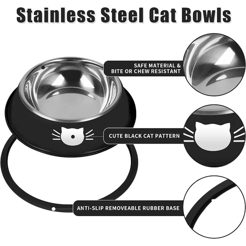 Tigela para gatos em aço inoxidável (2 ou 4 unidades) com base antiderrapante