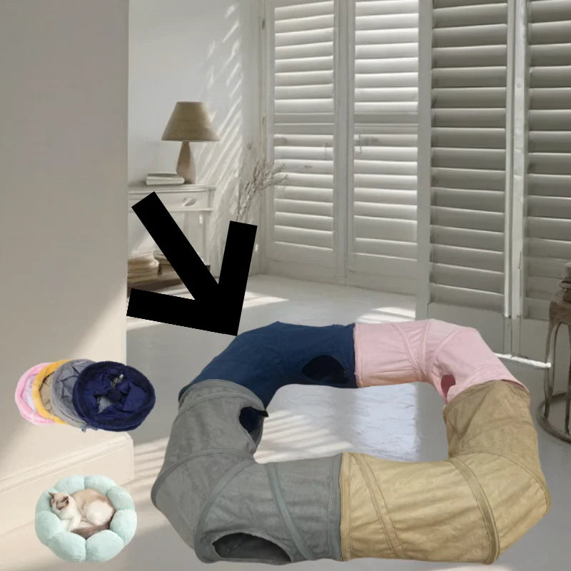 Túnel de pelúcia dobrável, brinquedo interativo macio