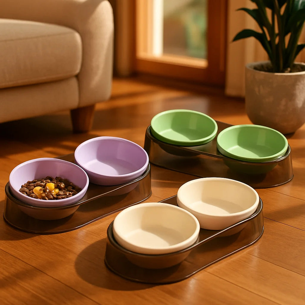 Tigelas transparentes 2 em 1 para alimentação de gatos com suporte elevado