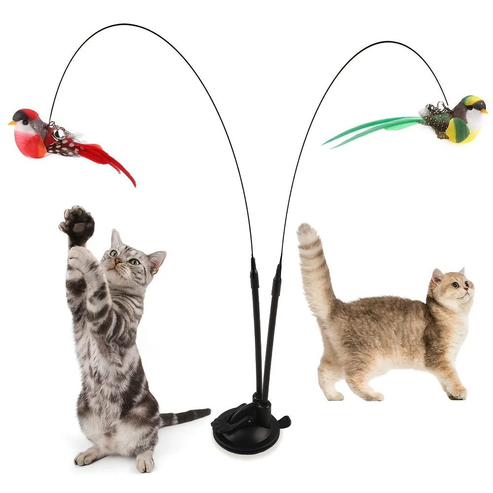 Brinquedo interativo para gatos com design realista de pássaro