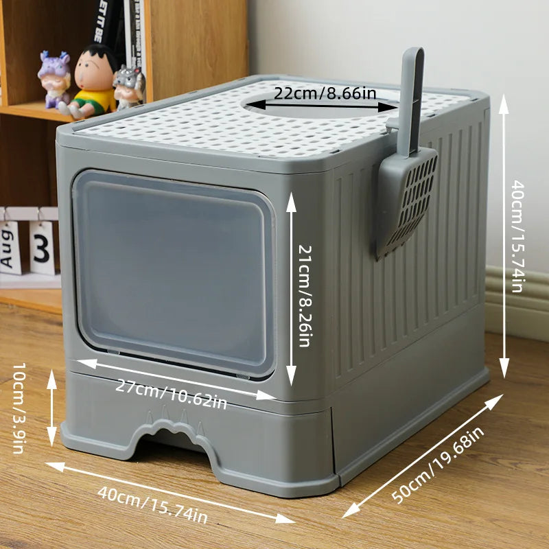 Caixa de areia para gatos grande com gaveta fechada