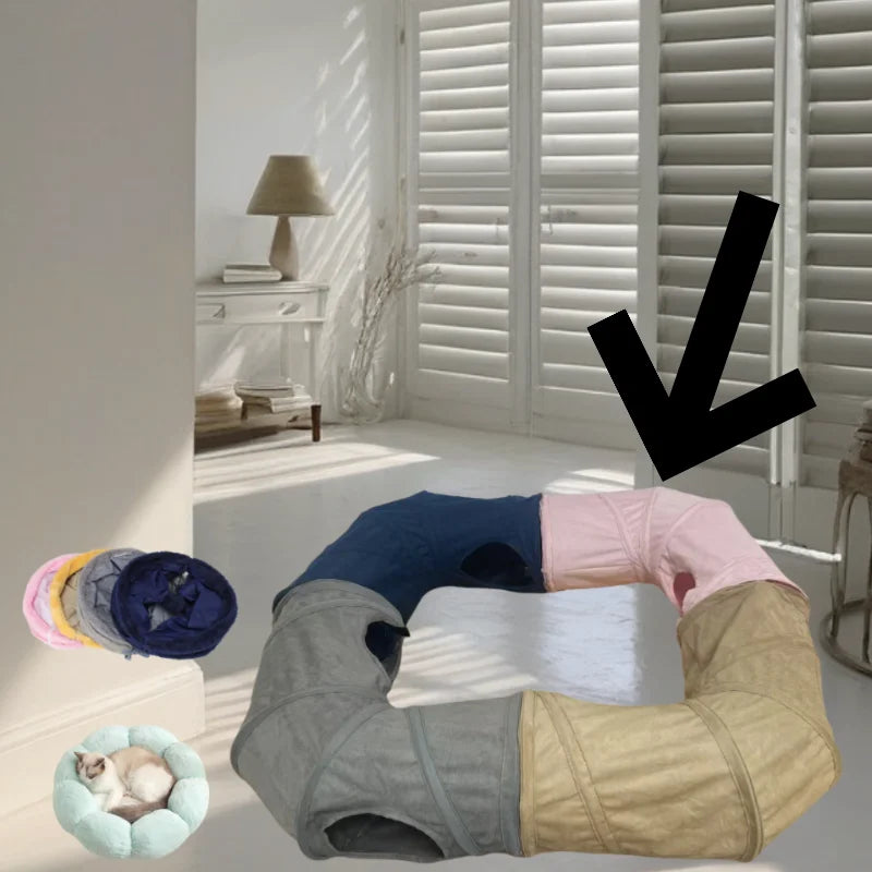 Túnel de pelúcia dobrável, brinquedo interativo macio