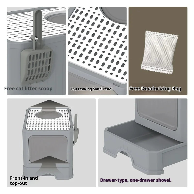 Caixa de areia para gatos grande com gaveta fechada