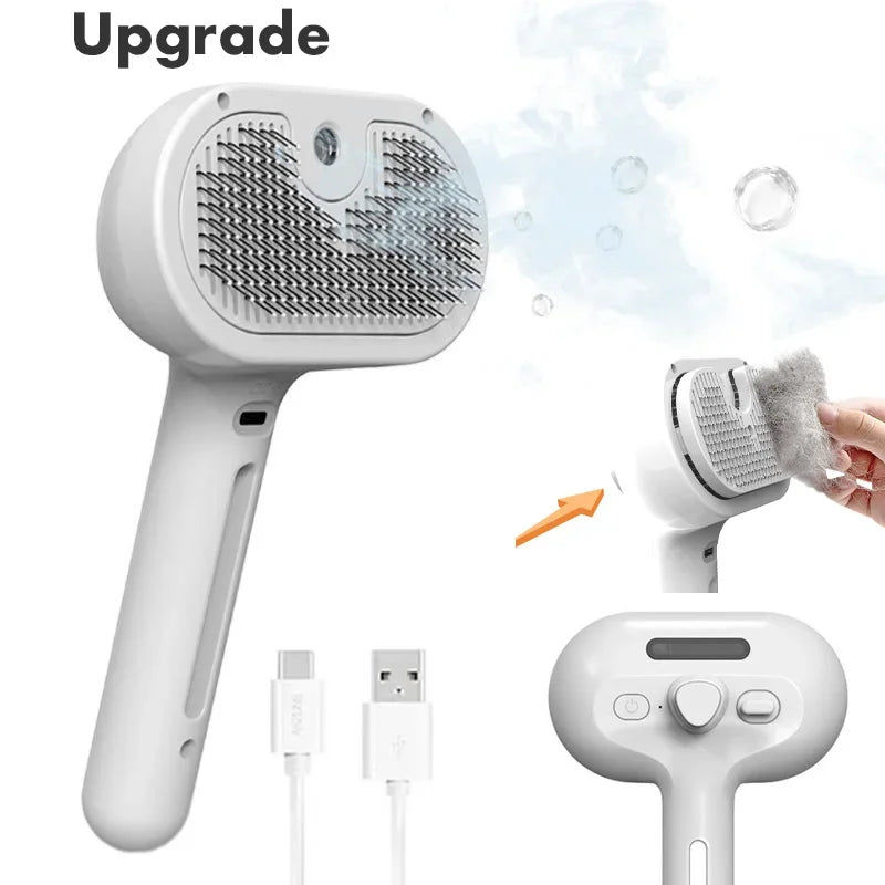 Escova a vapor autolimpante 3 em 1 para animais de estimação