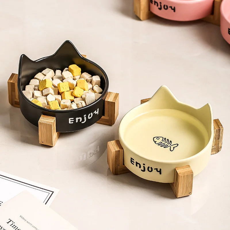 Tigela elevada de cerâmica para gatos