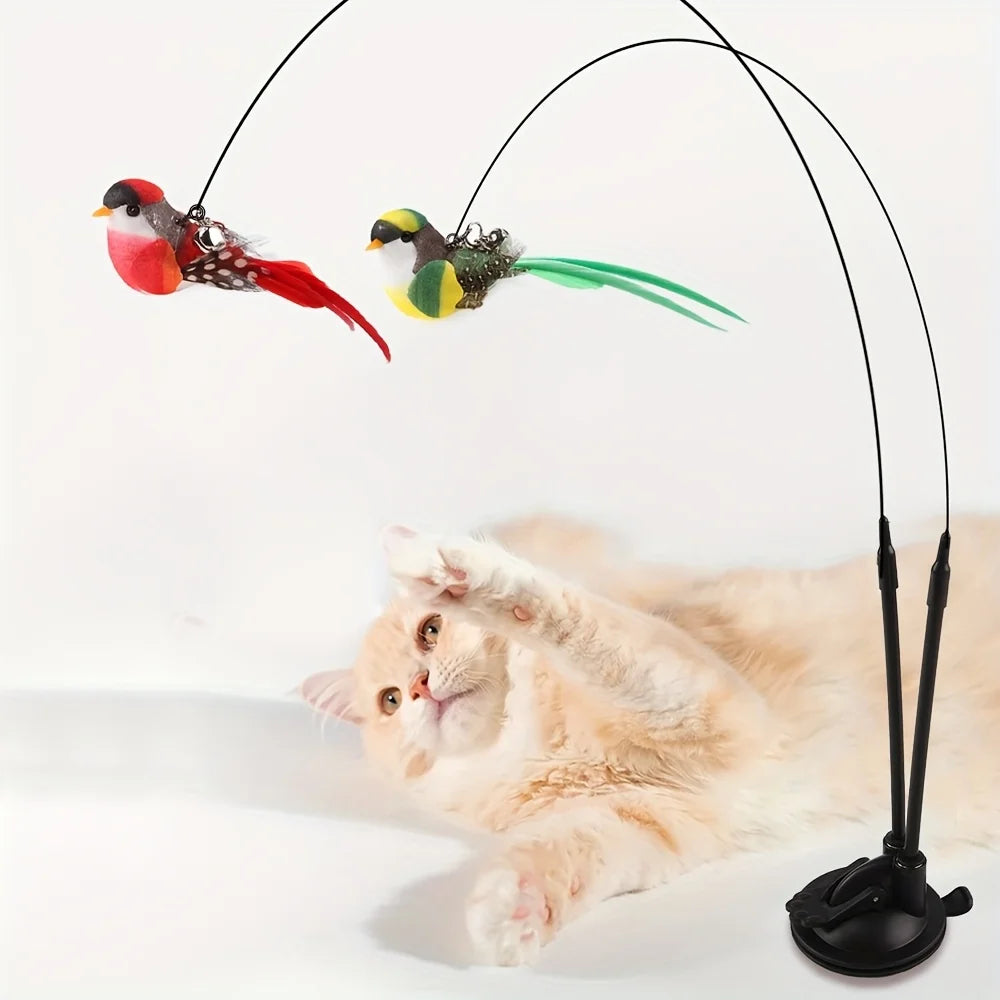 Brinquedo interativo para gatos com design realista de pássaro